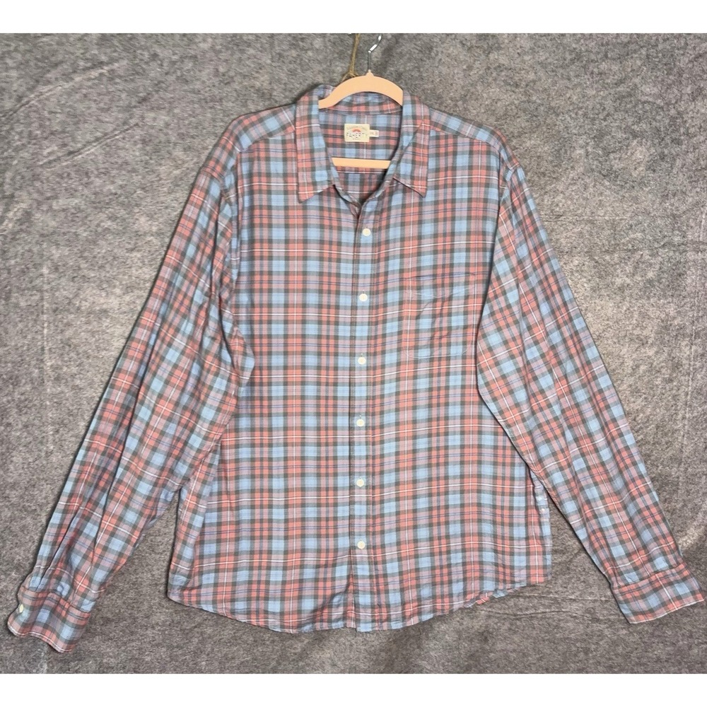 Faherty Button Up Plaid Shirt Mens XXL 2XL Blue Pink Plaid Pocket Lightweight